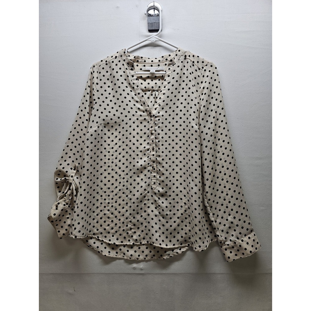LC Lauren Conrad Womens Top Medium White Polka Dot Roll Tab Sleeve Blouse